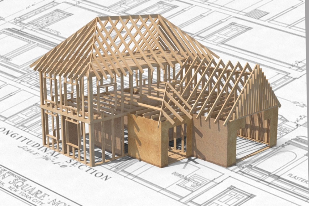 Double storey house extension construction framing and scaffolding